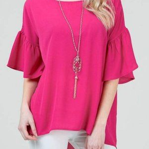 Red Lolly-Ladies Pink Flutter Sleeve Blouse